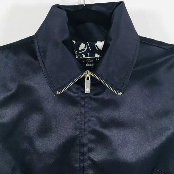 Dennis Basso Sz XS Front Zip Rain Jacket Navy Satin Anorak Removable Hood - Picture 7 of 12